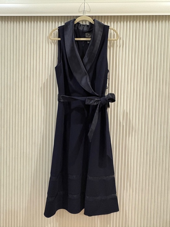 Adrianna Papell Dresses & Skirts - Adrianna Papell Navy Faux Wrap Satin-Trim Dress New w/tags